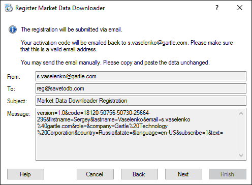 Market Data Downloader Registration - Check email data Market Data Downloader Registration - Check email data