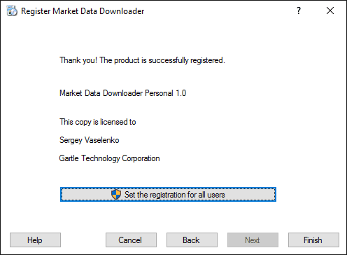 Market Data Downloader Registration - Final step Market Data Downloader Registration - Final step