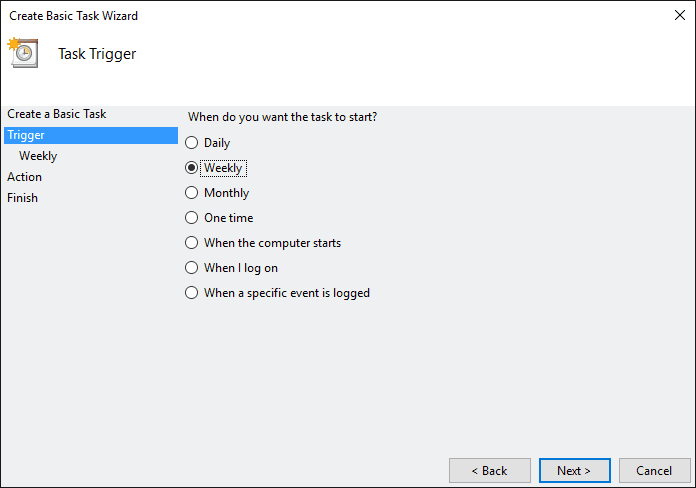 Select Weekly and click Next.