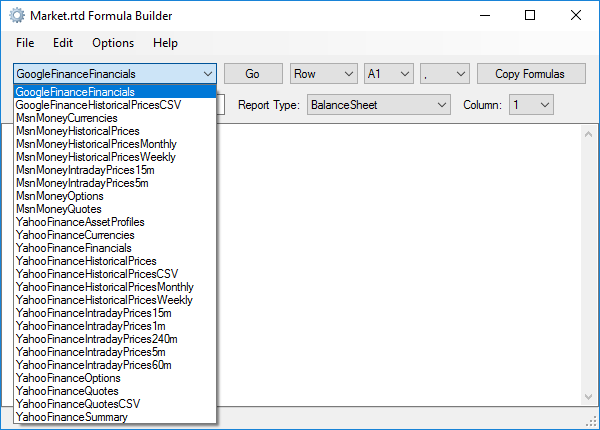 MARKET.RTD Formula Builder - Providers