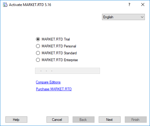 MARKET.RTD Registration - Select the edition