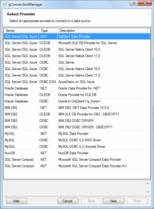 Connection Manager - Selecting database connection provider