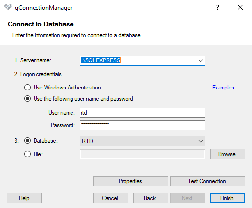 gConnectionManager - Connecting to a database