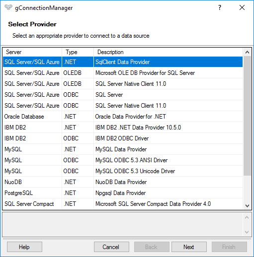 gConnectionManager - Selecting a database provider