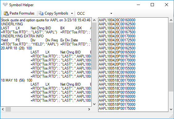 Example of extracting option symbols in the OCC format