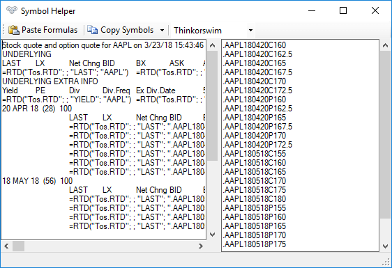 Example of extracting option symbols in the Thinkorswim format